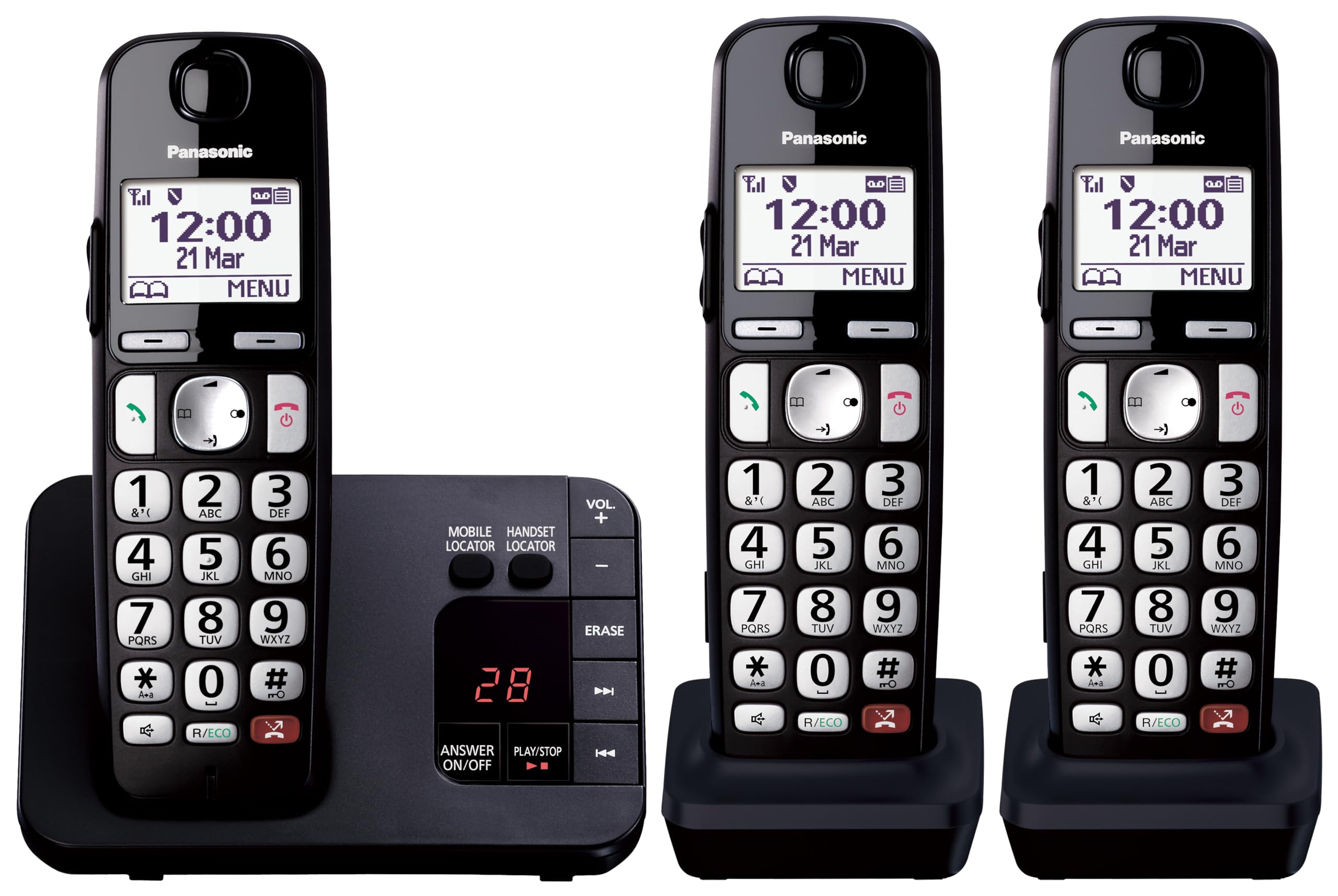 Panasonic KX-TGE823EB Digital Cordless Phone About 40 minutes Answering Machine with Nuisance Call Block and Dedicated Key, Amplified Sound Triple Black