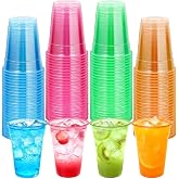 50 PCS 12oz Plastic Cups Neon Glowing Party Decorations Disposable Drinking Cups for Birthday Carnivals Glow Themed Party Supplies(Neon)