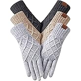 ZNRZNR 3 Pairs Winter Gloves for Women, Touchscreen Knit Warm Gloves with Soft Lining for Cold Weather, Christmas Gifts