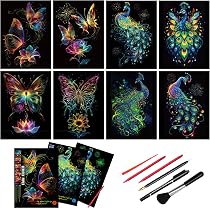 BARRU Kit D'Art à Gratter 4 Pièces - Papier Magique Arc-en-Ciel Papillon Noctilucent - Cadeau Enfants Et Adultes Carte A Gratter Enfant