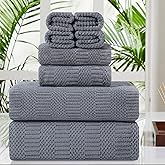 8 Piece Oversized Gray Bath Towel Set-2 Extra Large Bath Towel Sheets,2 Hand Towels,4 Washcloths-600GSM Soft Highly Absorbent Quick Dry Beach Chair Towels Woven Towels for Bathroom Hotel and Spa