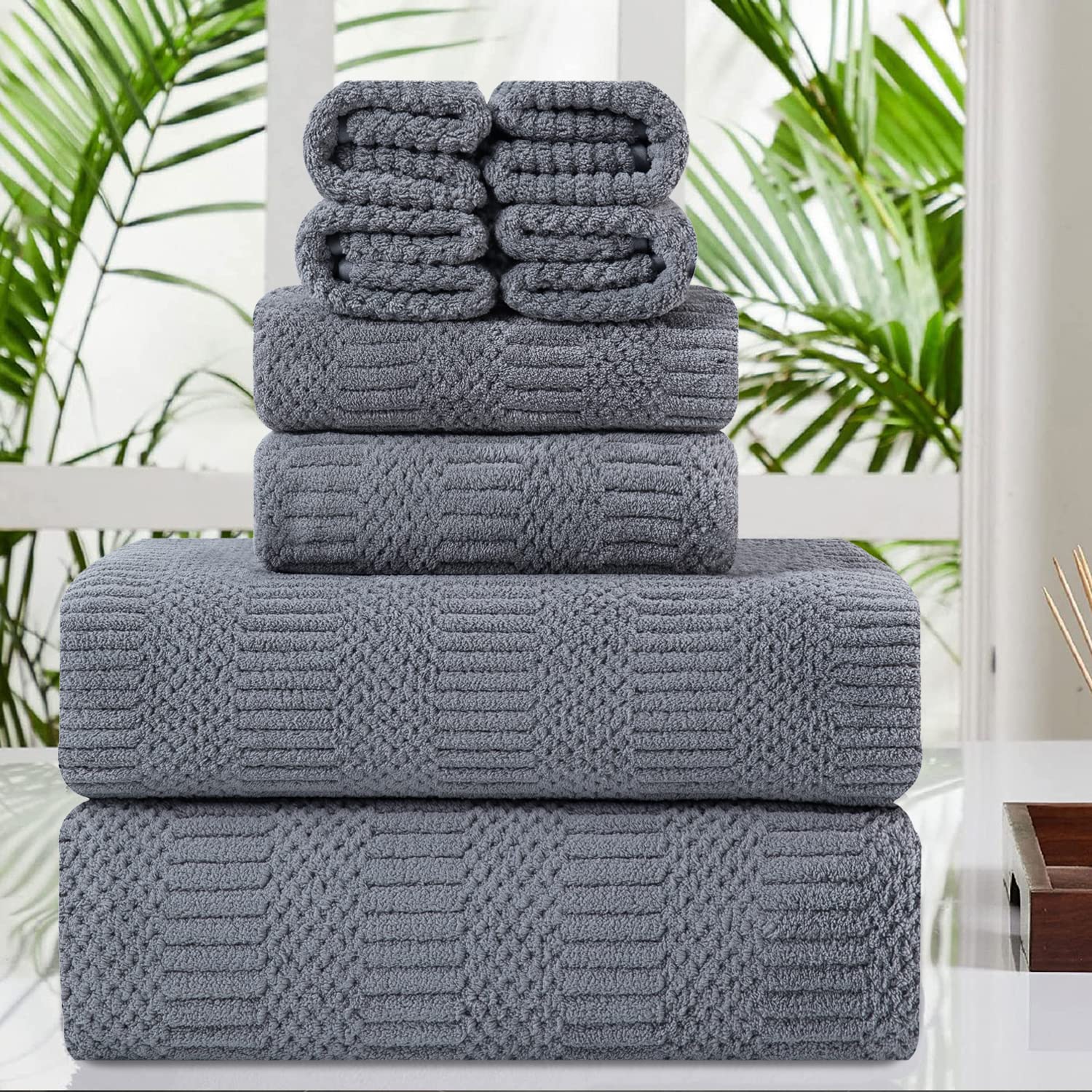 Photo 1 of 8 Piece Oversized Gray Bath Towel Set-2 Extra Large Bath Towel Sheets,2 Hand Towels,4 Washcloths-600GSM Soft Highly Absorbent Quick Dry Beach Chair Towels Woven Towels for Bathroom Hotel and Spa