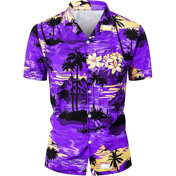 Per uomo Camicia Camicia hawaiana Stampe astratte Graffiti Collo ripiegabile Nero Blu Viola