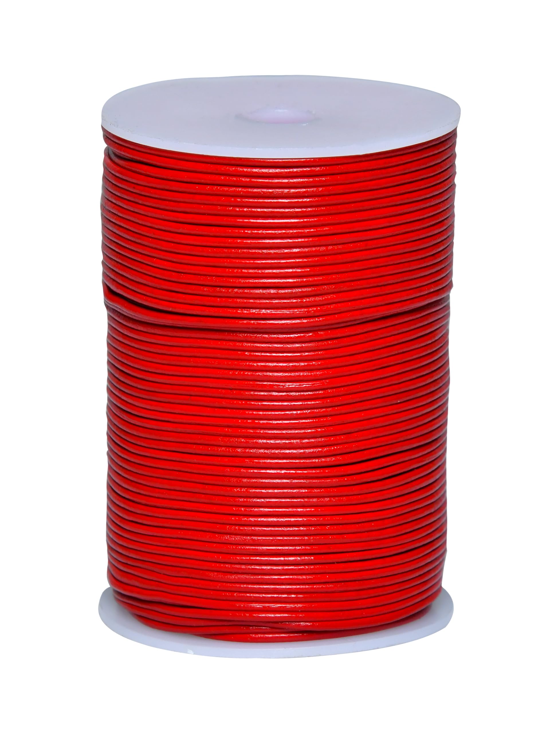 Cords Essentials Round Genuine Leather String Cord, Rope for Jewelry Making, Necklaces, Bracelets, Kumihimo Braiding, Wraps, Crafts and Hobby Projects (Red, 2.0 MM)