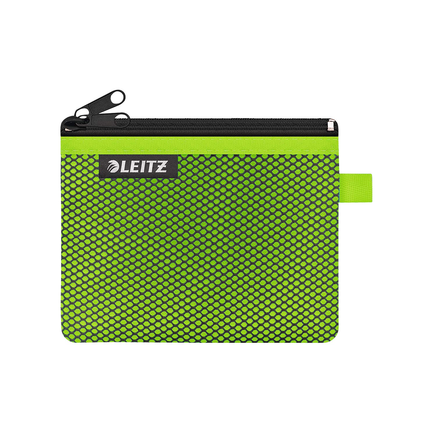 Leitz Wow 2-Pocket Pencil Case, Nylon Zip, Washable, Ideal Plastic Wallet, Small (14 x 10.5cm) - Green
