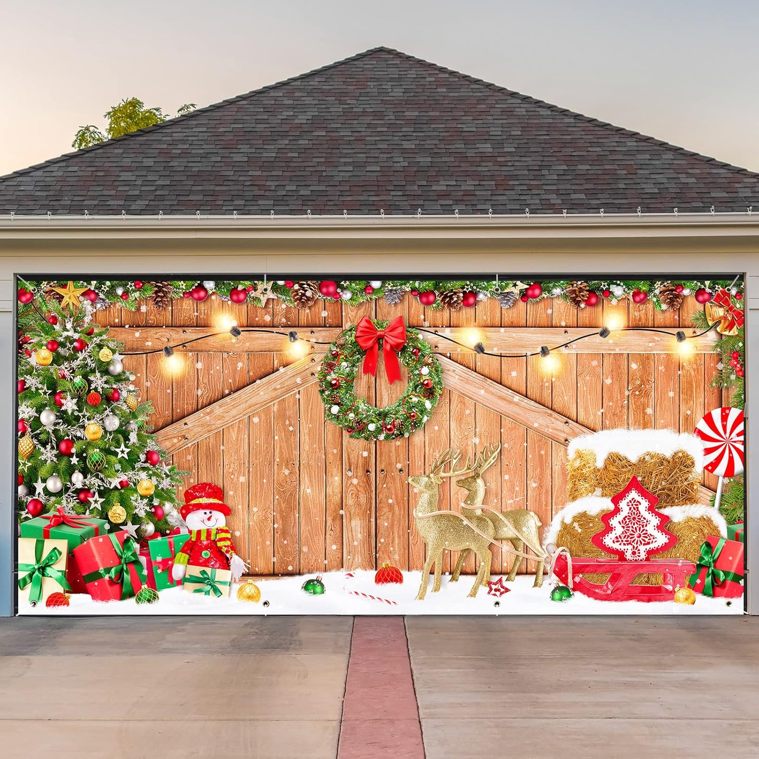 Garage Door Decorations - 6 x 13 ft Christmas Garage Door Banner Large Christmas Backdrop Decoration Holiday Vinyl Cover Christmas Door Decorations Garage Banner for Outdoor Indoor Home Nativity Holiday Wall Photo Background