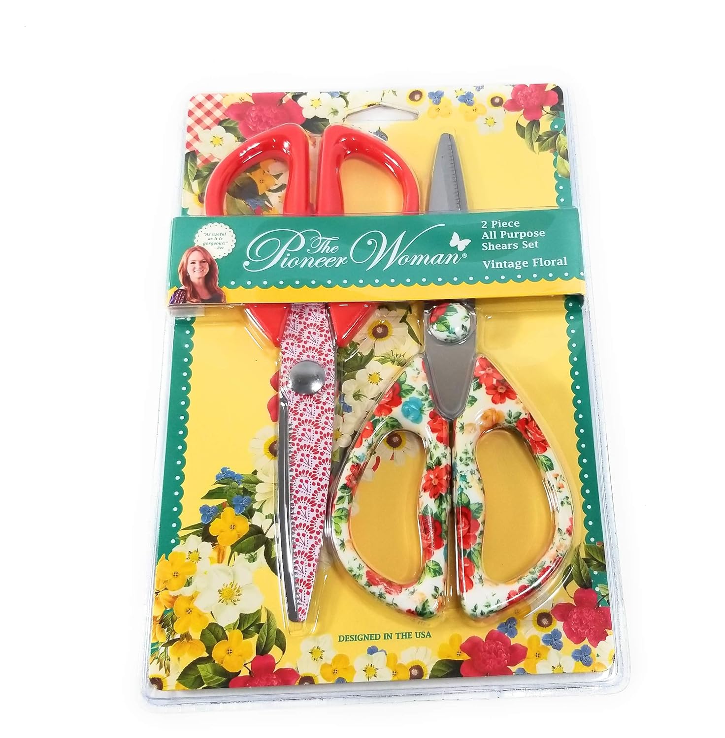 The Pioneer Woman 2 pc Vintage Floral All Purpose Stainless Steel Shears Scissors, Red