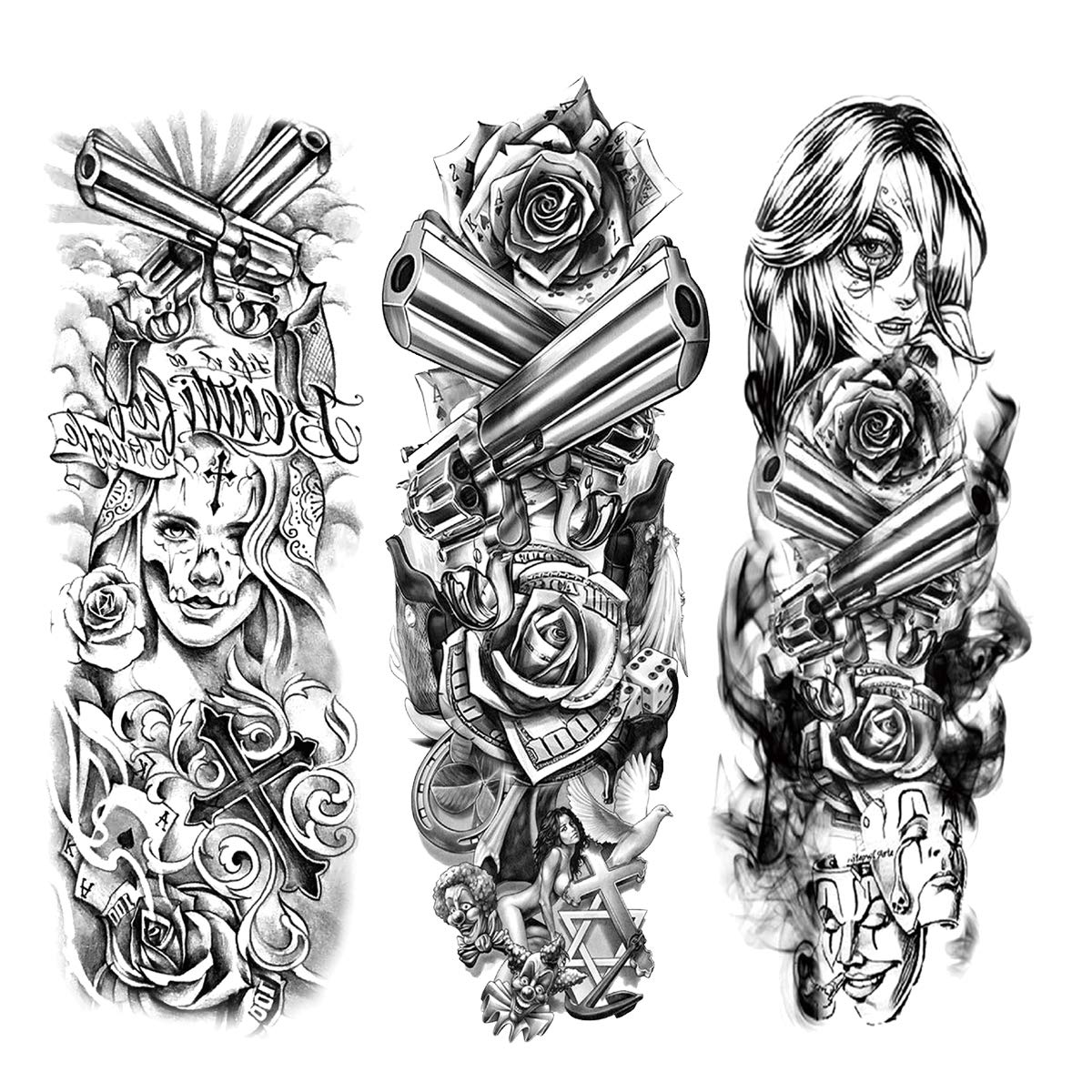 12 PCS Full Arm Temporary Tattoo Stickers, Waterproof Temporary Tattoo, Black Body Tattoo Stickers For Women, Men, Halloween, Party, Masquerade