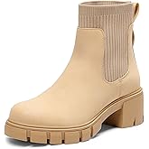 DREAM PAIRS Women's Elastic Chelsea Ankle Boots Fashion Low Chunky Heel Platform Lug Sole Short Booties Shoes