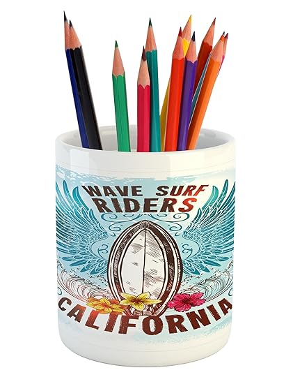 Amazoncom Ambesonne Surf Pencil Pen Holder Board Label