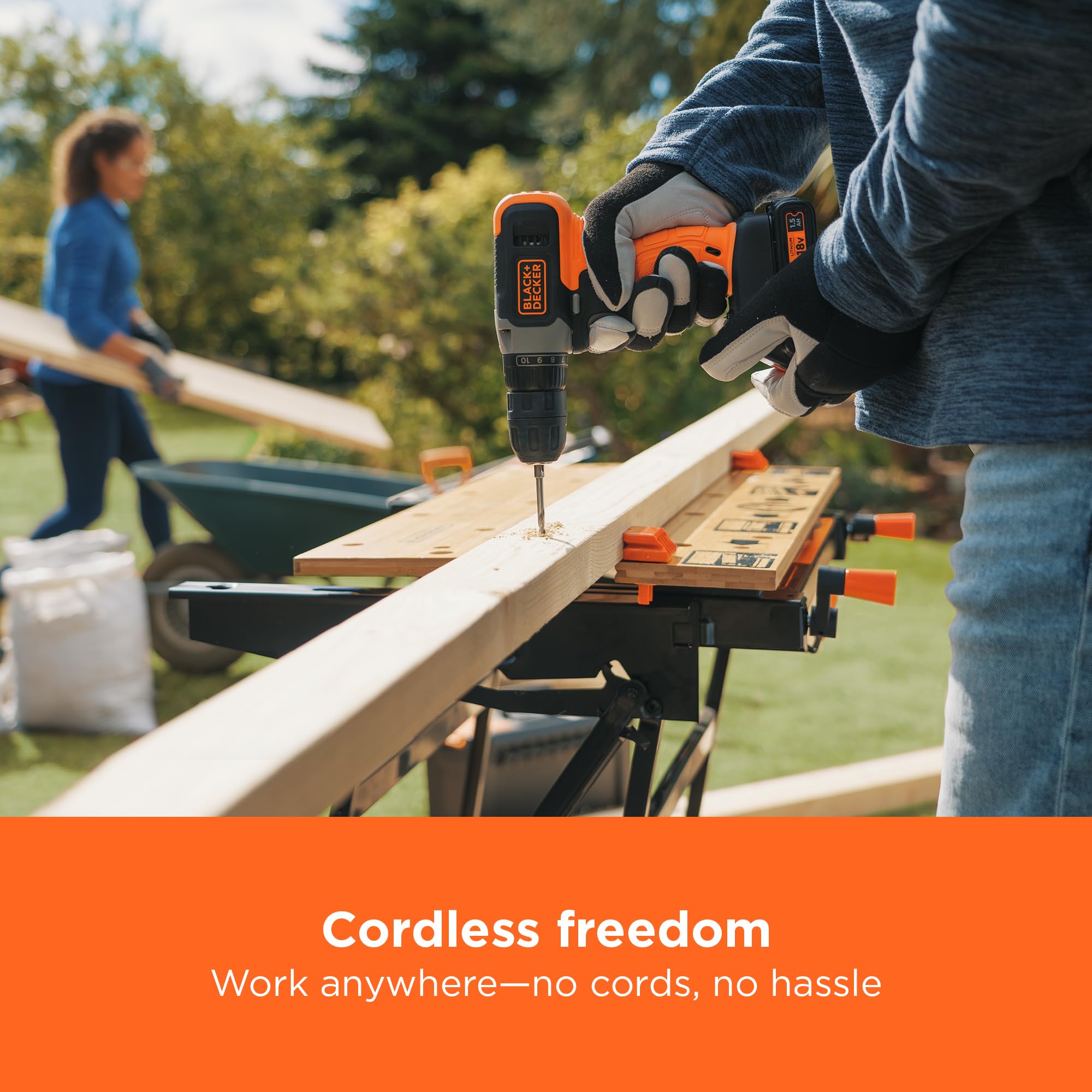 BLACK+DECKER 18V Cordless 37Nm Torque Drill Driver with LED Worklight, 1.5Ah Battery & Charger, BCD001C1-GB