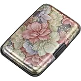 ELFISH Mini RFID Aluminum Wallet Credit Cards Holder Business Card Case Metal ID Case for Men Women（Happy Flower