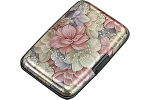 ELFISH Mini RFID Aluminum Wallet Credit Cards Holder Business Card Case Metal ID Case for Men Women（Happy Flower