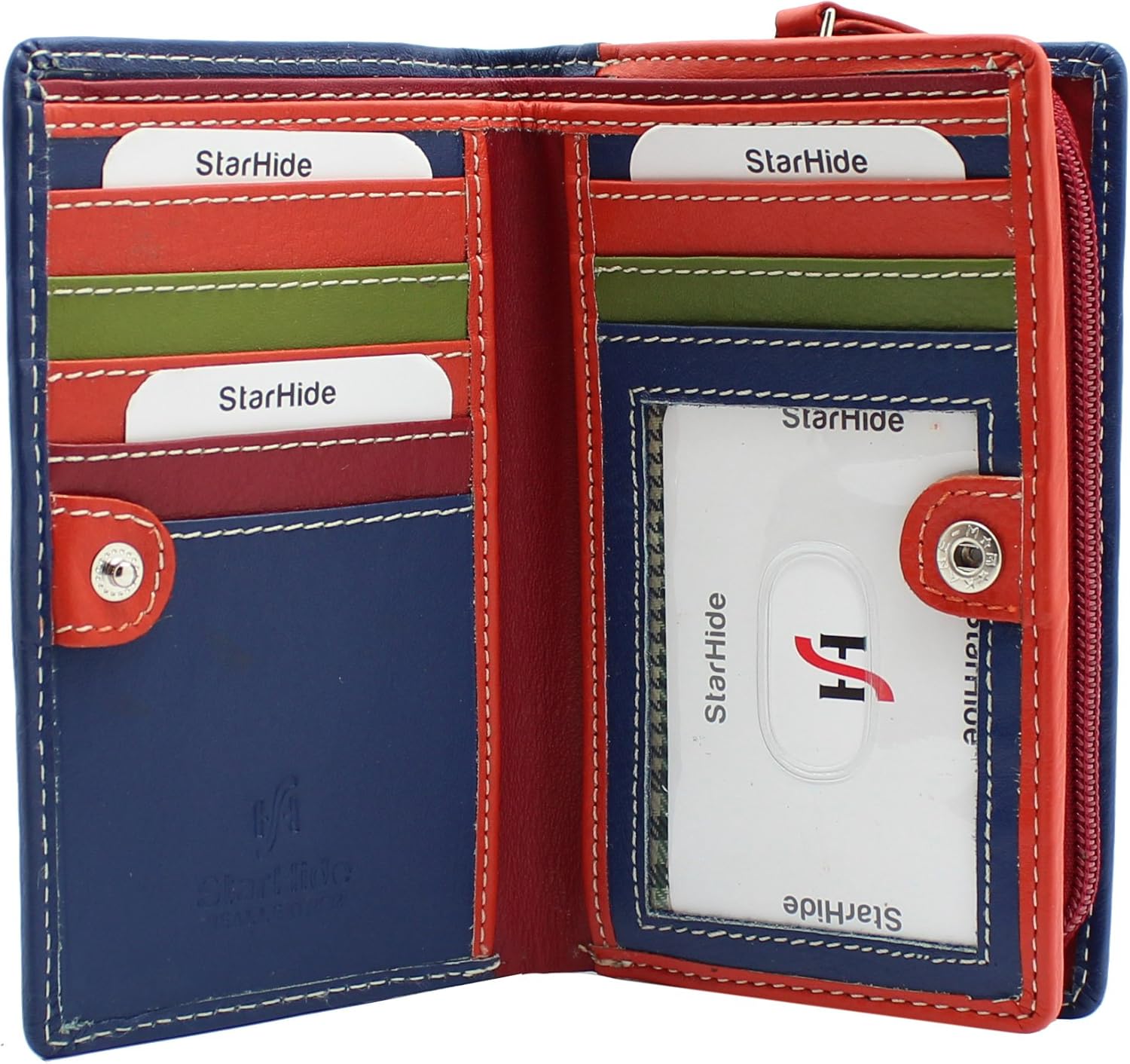 STARHIDE Women Purse - Ladies RFID Blocking Compact Multi Coloured Soft Real Leather Wallet 5540 (Blue Multi) - Image 3