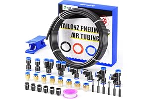 TAILONZ PNEUMATIC Black 8MM or 5/16 Inch OD 10 Meter 32.8ft PU Polyurethane Air Tubing Kit Pipe Hose Air Line Tubing Air Hose Fittings Push to Connect Fittings(31PCS)