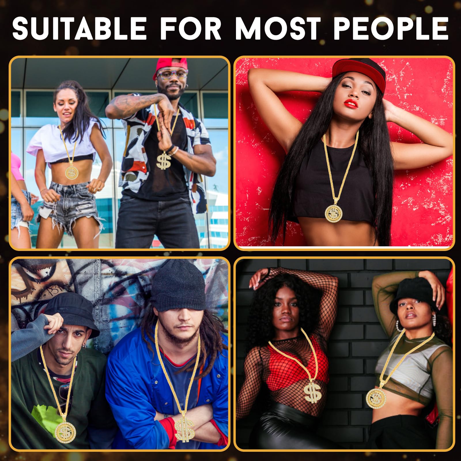 2PCS Money Chain Fake Gold Necklace: Big Money Dollar Sign Gold Chains Halloween Costume - Men Rapper Digger Hip Hop 70s 80s 90s Costume Accessories