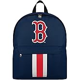 FOCO MLB Officially Licensed Team Color Primary Logo Solid Stripe Baseball School Bag Travel Backpack - Boston Red Sox - Navy
