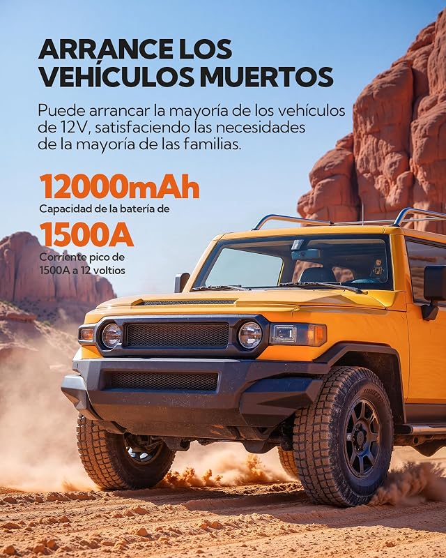 Arrancador de Baterías de Coche,Booster para Coche con Compresor de Aire Portátil 7en1,Arranque de Batería con Inflador para vehículo de 12000 mAh,Kit de Emergencia del Conductor con Linterna LED