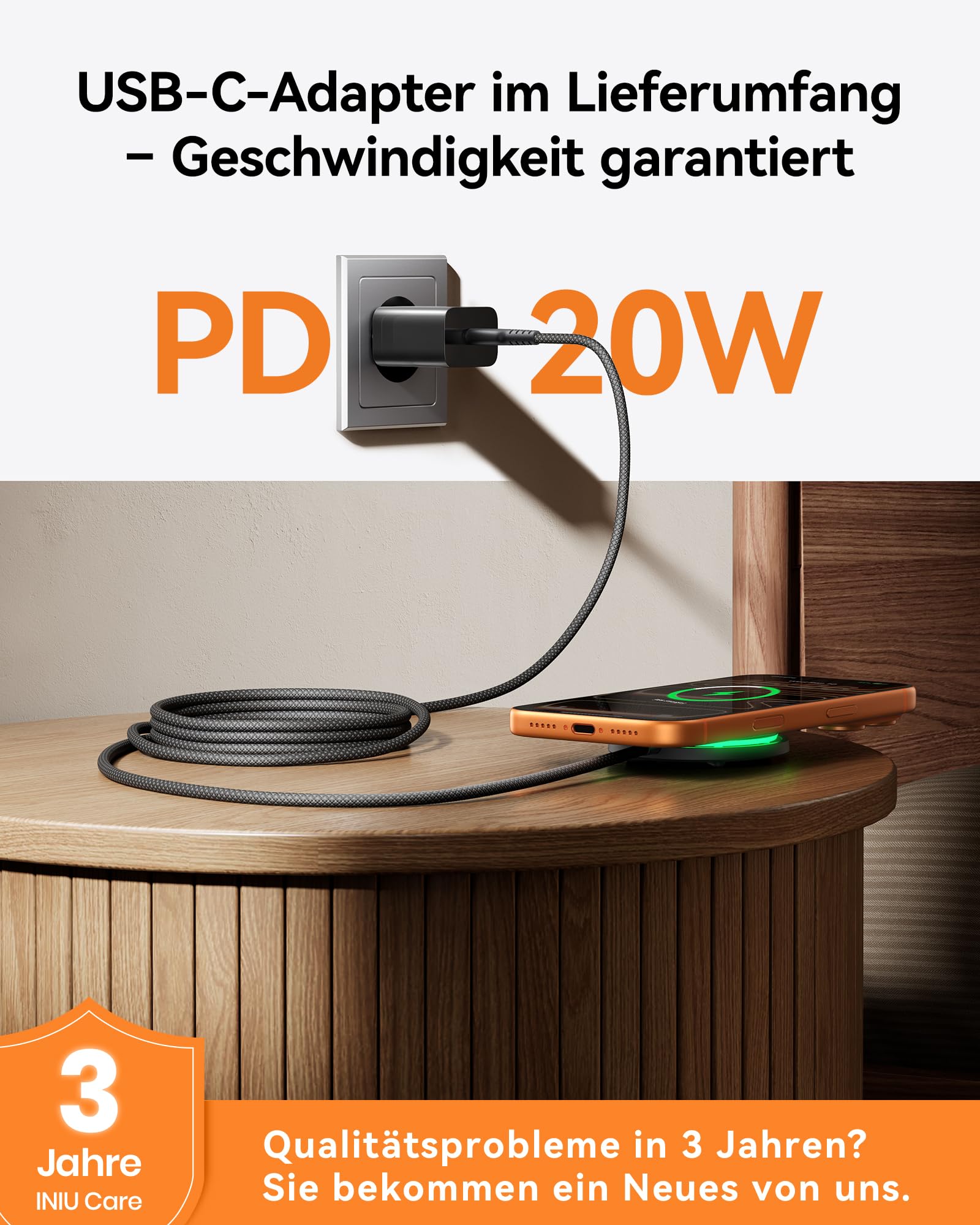 INIU Mag-Safe Ladegerät, 15W Qi2-Zertifiziertes Wireless Charger Induktive iPhone Ladestation mit LED, Kabelloses Ladepad für iPhone 17 16 15 14 13 12 Pro Max AirPods 4 3 Pro 2 (mit 20W USB C Adapter) 3