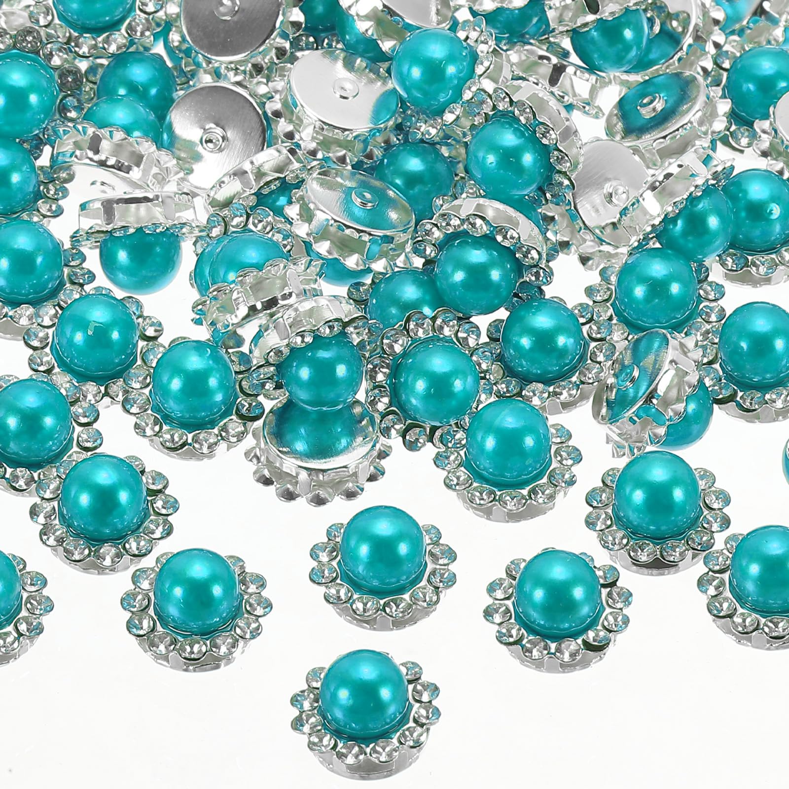 PATIKIL 12 mm Flower Claw Sew on Pearls Rhinestones,100 Pcs Crystals Gold Shiny Flatback Base Pearls Rhinestones for DIY Crafts Shoes Dress Clothes Earring Belt Sewing Decoration,Lake Blue