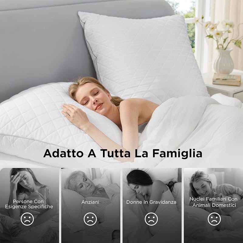 Cuscino Antiallergico 2 Unità - 40x80 Traspirante Anti-Acaro Dolce