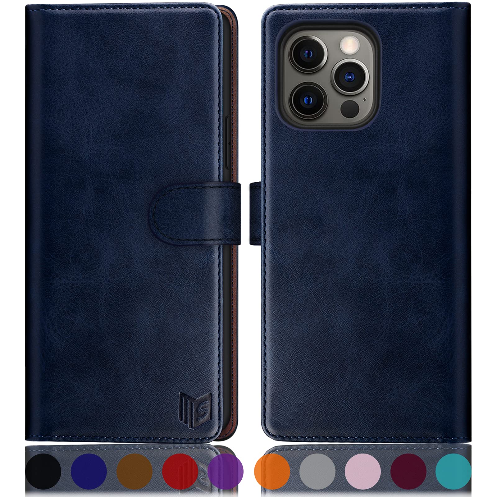 SUANPOT for iPhone 13 Pro 6.1 inch case with [Credit Card Holder][RFID Blocking],PU Leather Flip Book Protective Cover Women Men for apple 13 Pro Phone case Blue
