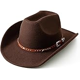 Jastore Kids Western Cowboy Hat Wide Brim with Band Wool Felt Vintage Jazz Fedora Boys Girls Cowgirl Hats