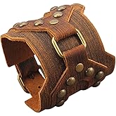 JAOYU Punk Leather Cuff Bracelet Goth Leather Wristband Rock Bracelet Biker Bracelet for Men Leather Armband Black Handmade Jewelry