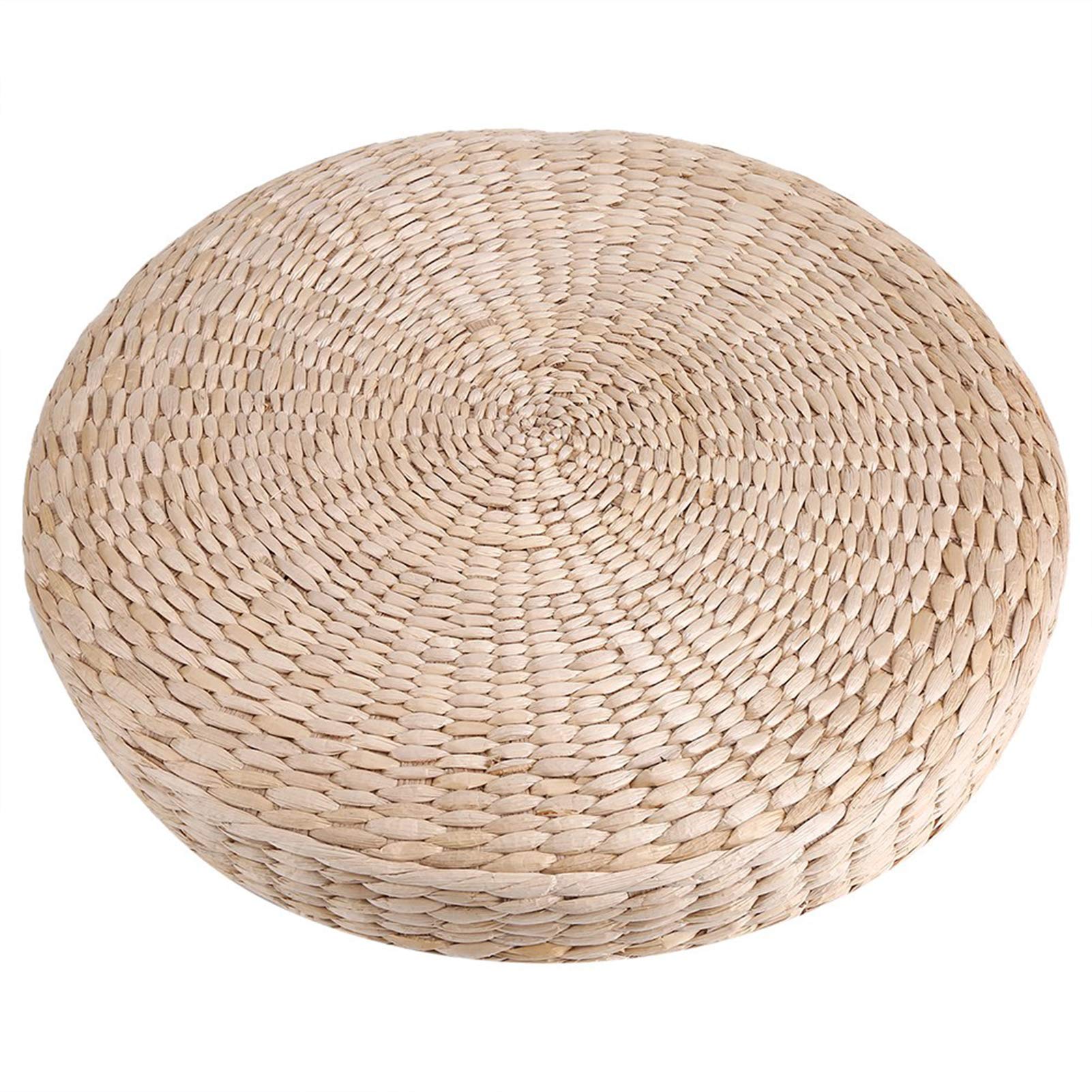 Omabeta 40cm Round Pouf Tatami Cushion Floor Cushions Flat Seat Straw Meditation Soft Yoga Mat Eco-Friendly Floor Pillow Sitting Knitted Garden Dining Room Home Decor Outdoor