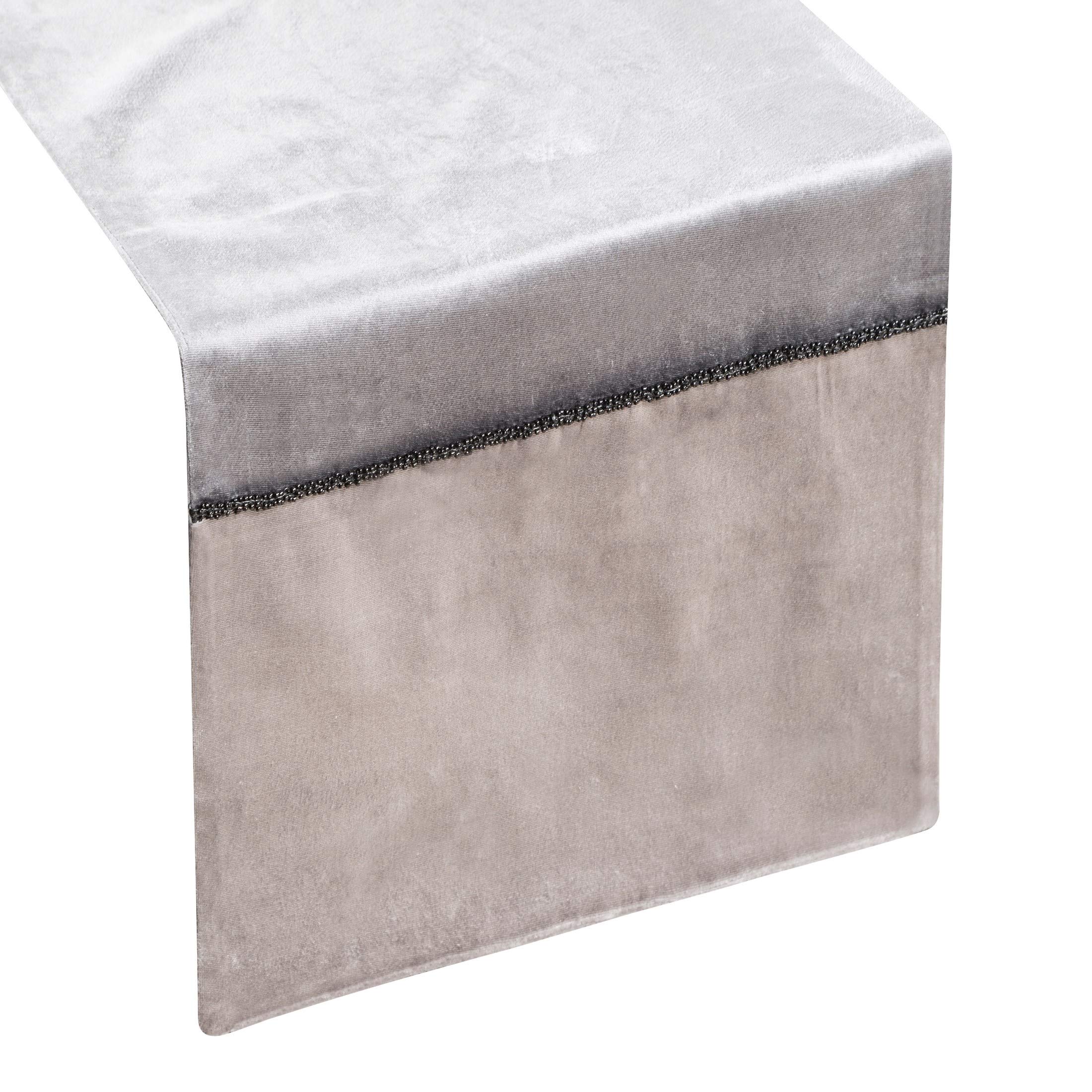 Eurofirany tablecloth table runner table decoration table runner table cloth beads decoration 1 piece, steel grey, 33 x 140 cm