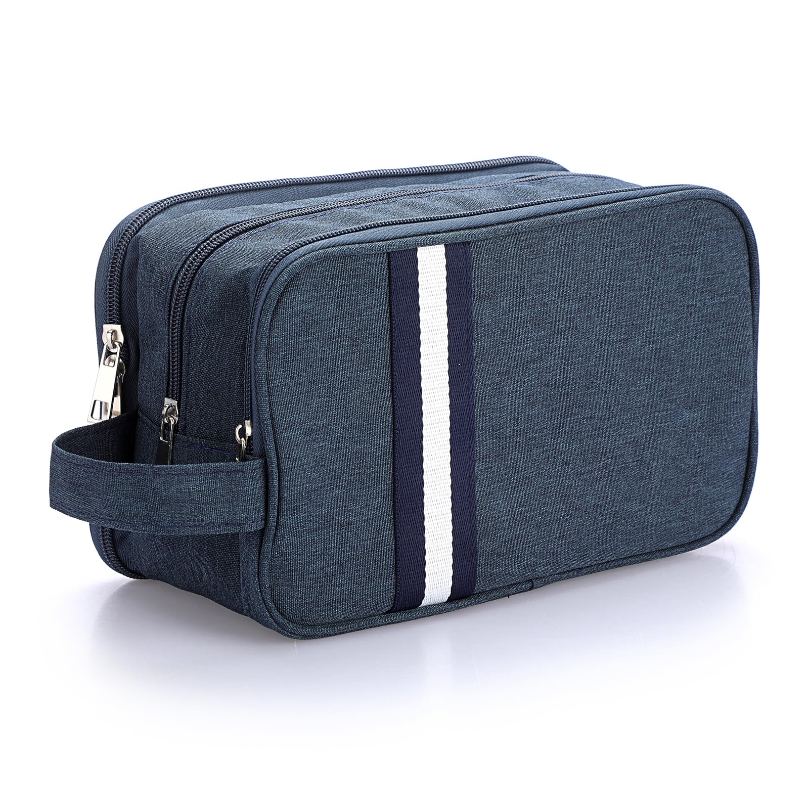 IGNPION Travel Toiletry Wash Bag Dry & Wet Separation Men Dopp Kit Bag Gym Shaving Organiser Bag with 3 Compartments (Dark Blue)