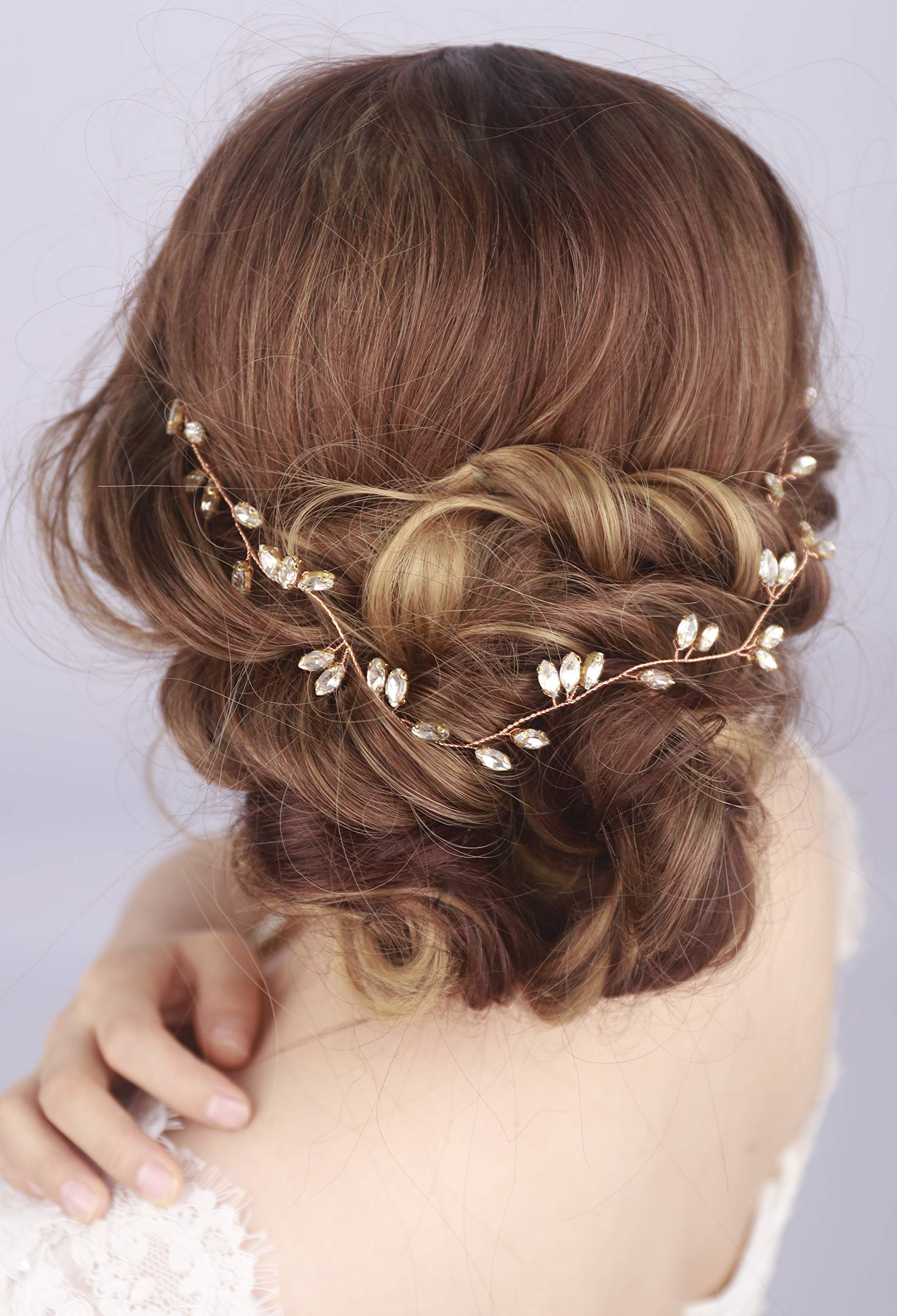 Kercisbeauty Wedding Bridal Crystal Headband Hair Vine Wreath Headpiece Dancing Prom Hair Accessories,Bun hair Halo (Rose Gold)