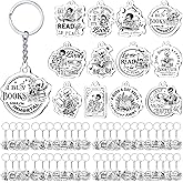Cunno 12/24 /48 Pcs Book Lovers Gifts for Bookish Keychains Gothic Skull Acrylic Keychains for Books Club Party Favor