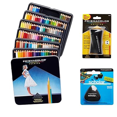 Prismacolor Quality Art Set - Premier Colored Pencils 132 Pack, Premier Pencil Sharpener 1 Pack and Latex-Free Scholar Eraser 1 Pack