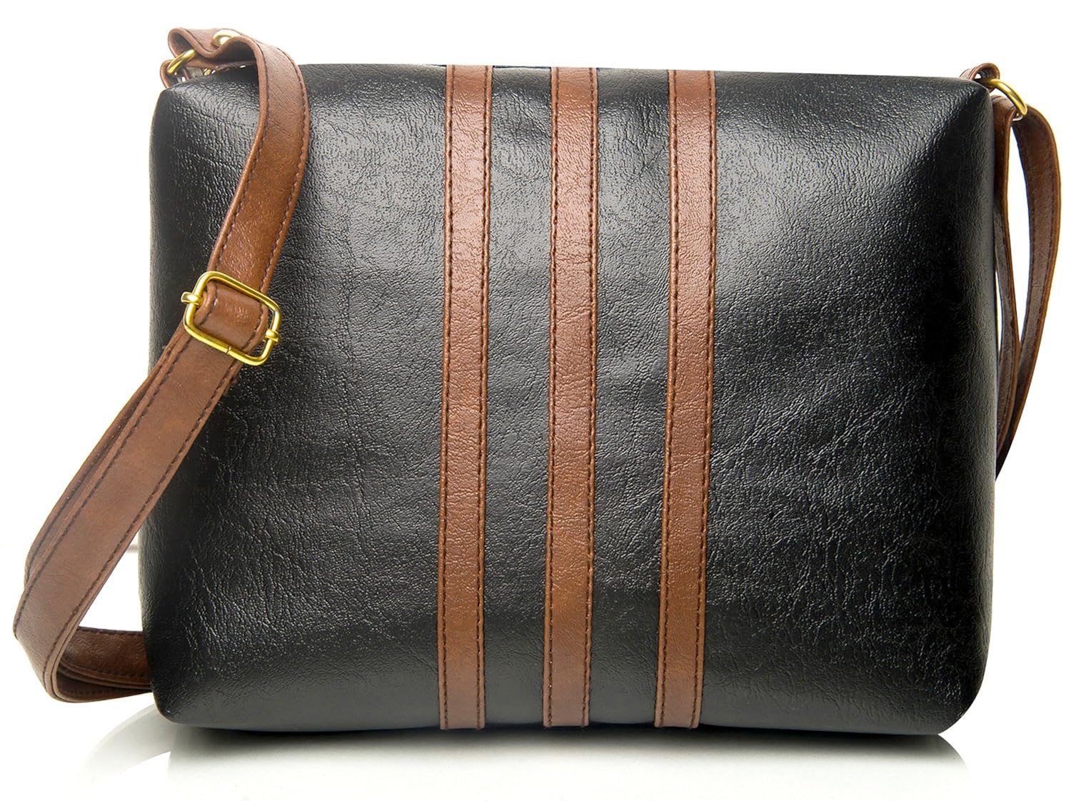 mammon women's pu leather handbag black (slg-3strip-tb,27x21 cm)