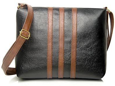Mammon Womens Pu Leather Handbag Black (Slg-3Strip-Tb,27X21 Cm)