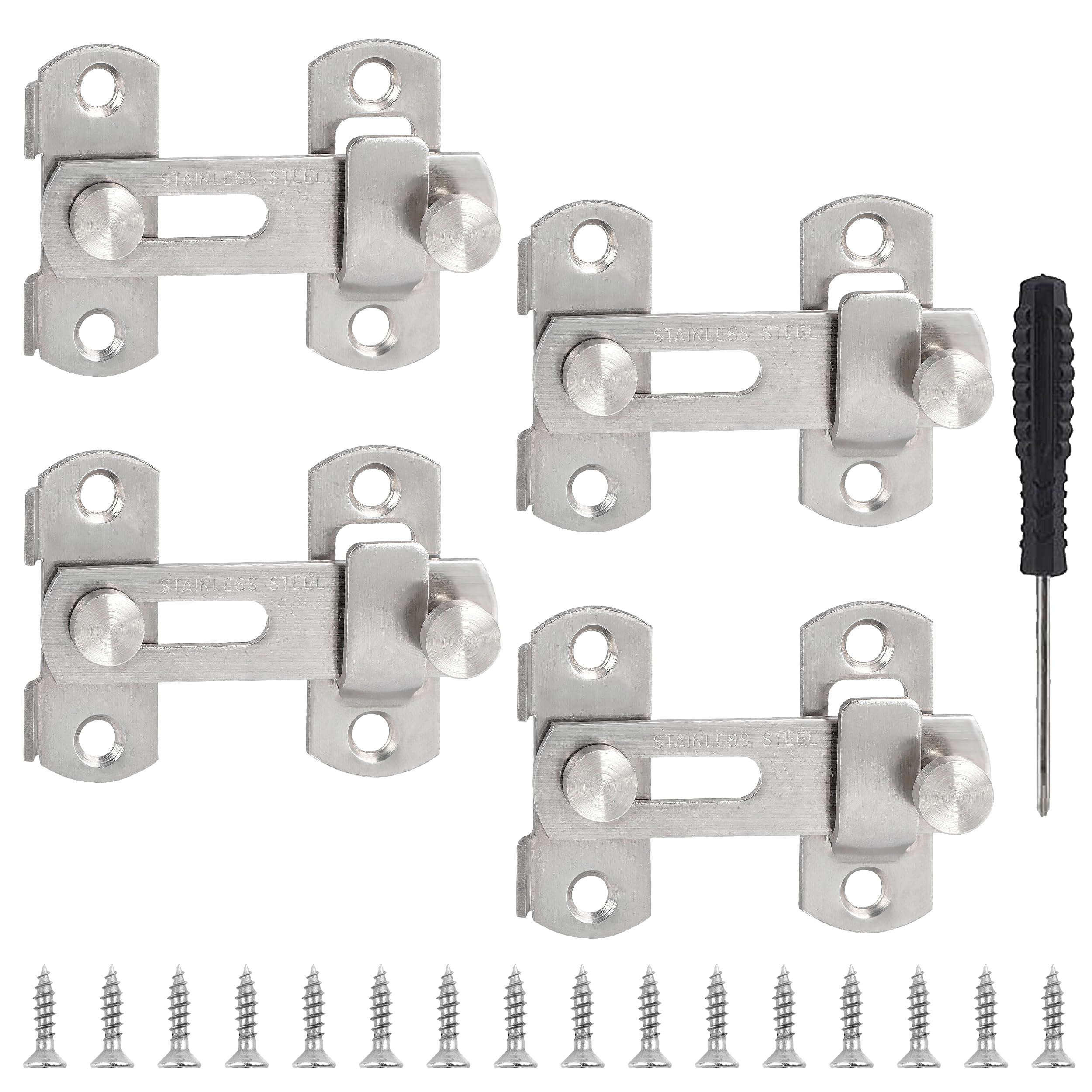 YSDMY Door Latch 4 Pcs Barn Door Lock 3 inch Stainless Steel Flip Gate Latch Lock with Screwdriver Gate Lock for Outdoor, Garage, Window, Garden, Closet Door,Shed Window Latch Door Flip Latch (Silver)