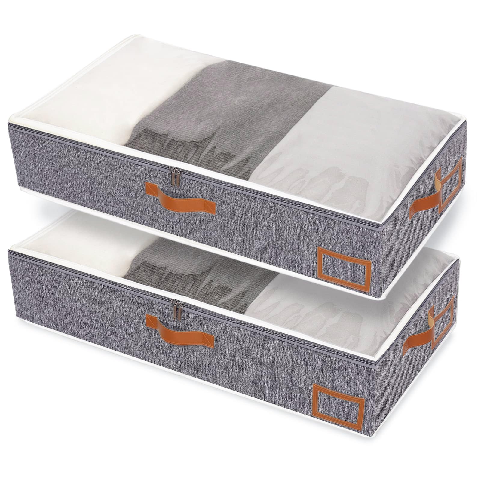 Yawinhe Foldable Under Bed Storage Bags, Closet Organizers, Large Containers with Sturdy Zipper, Clear Window and Reinforced Handles, for Bedding, 2 Pack, 80x40x15cm, Grey, SNH001GL-2 — image 1