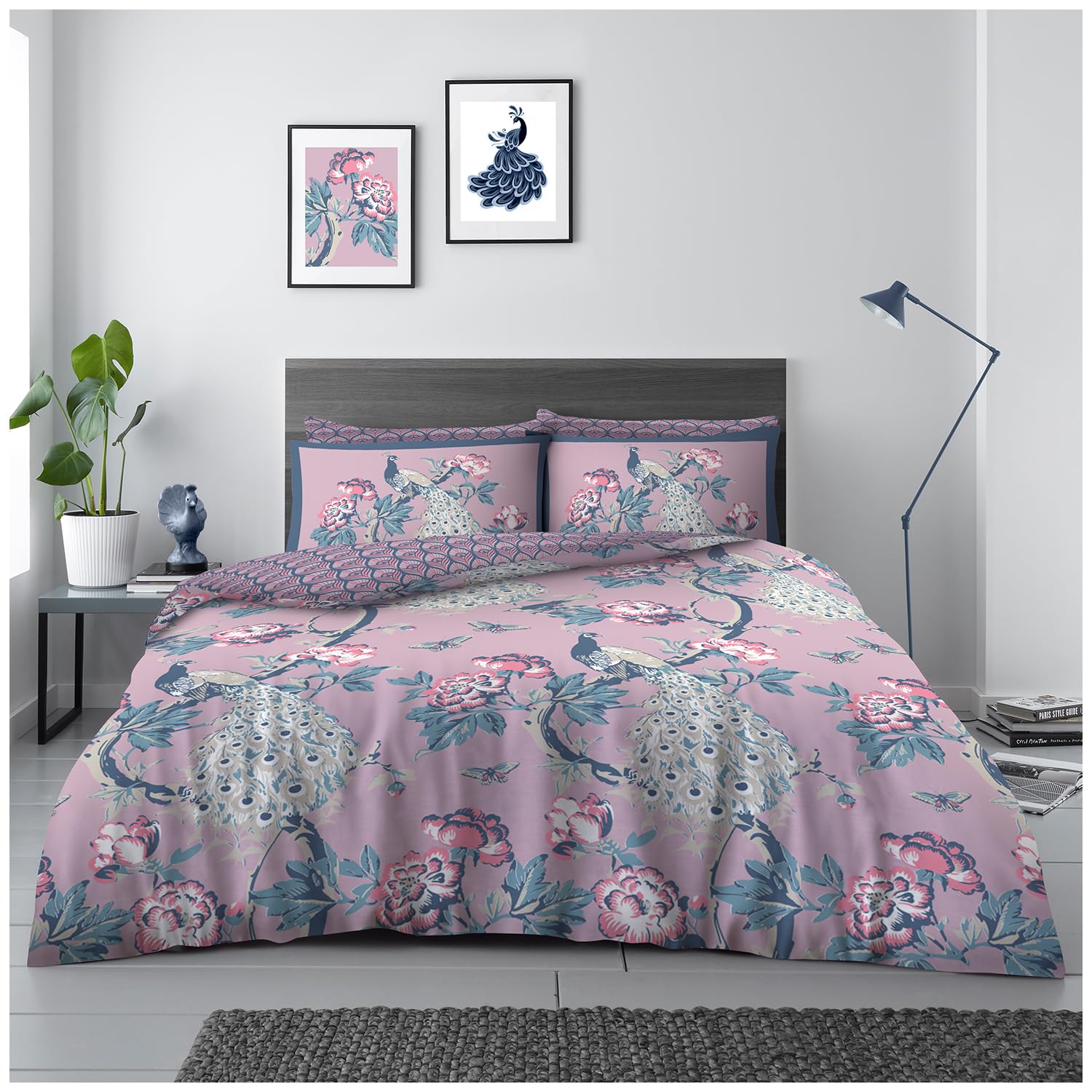 GC GAVENO CAVAILIA Floral Duvet Cover Single Bed Set, Botanical Pink Bedding & Linen Set (135x200 cm), Reversible Duvet Quilt Covers With Pillowcase, Alexia
