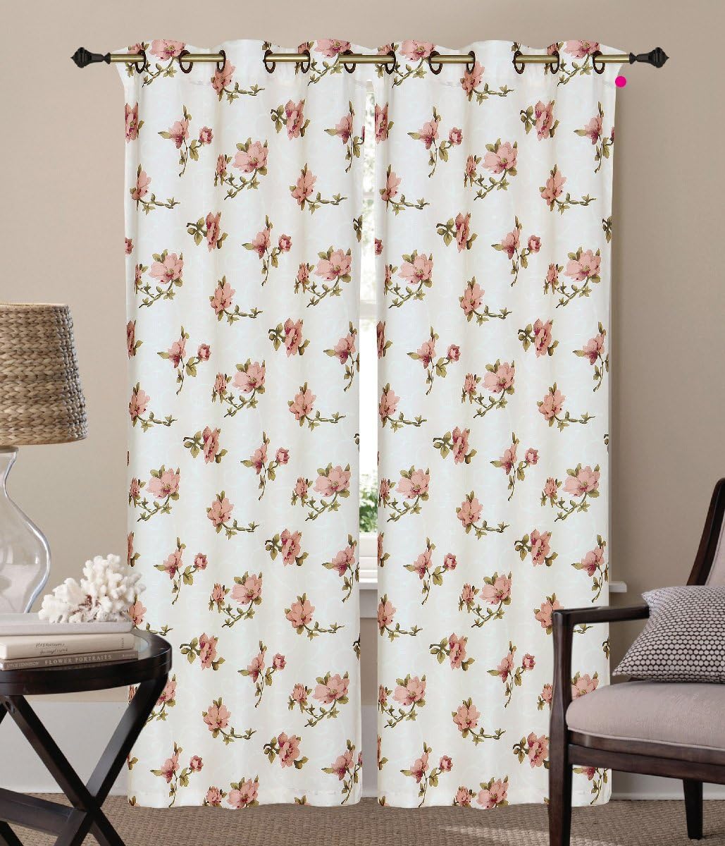 Flower Jka-44 Printed Grommet Jacquard Windou Curtain panel - 40" Wide X 84" Long (Beige)