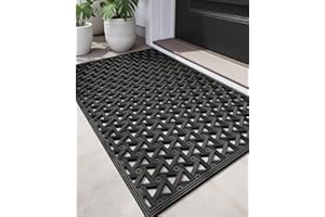 DEXI Front Door Mat Outside Entrance，24x36 Rubber Floor Doormat Heavy Duty Non Slip, Dirt Trapper Waterproof Exterior Entry Mats All Weather for Patio Entryway Drainage, Black