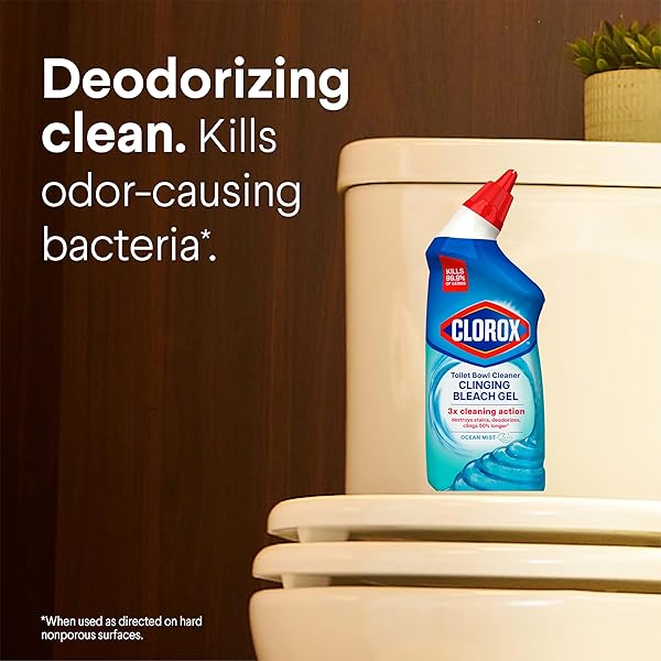 CLOROX TOILET BOWL CLEANER CLINGING BLEACH GEL, OCEAN MIST, 24 FL OZ, PACK OF 2 (PACKAGE MAY VARY)