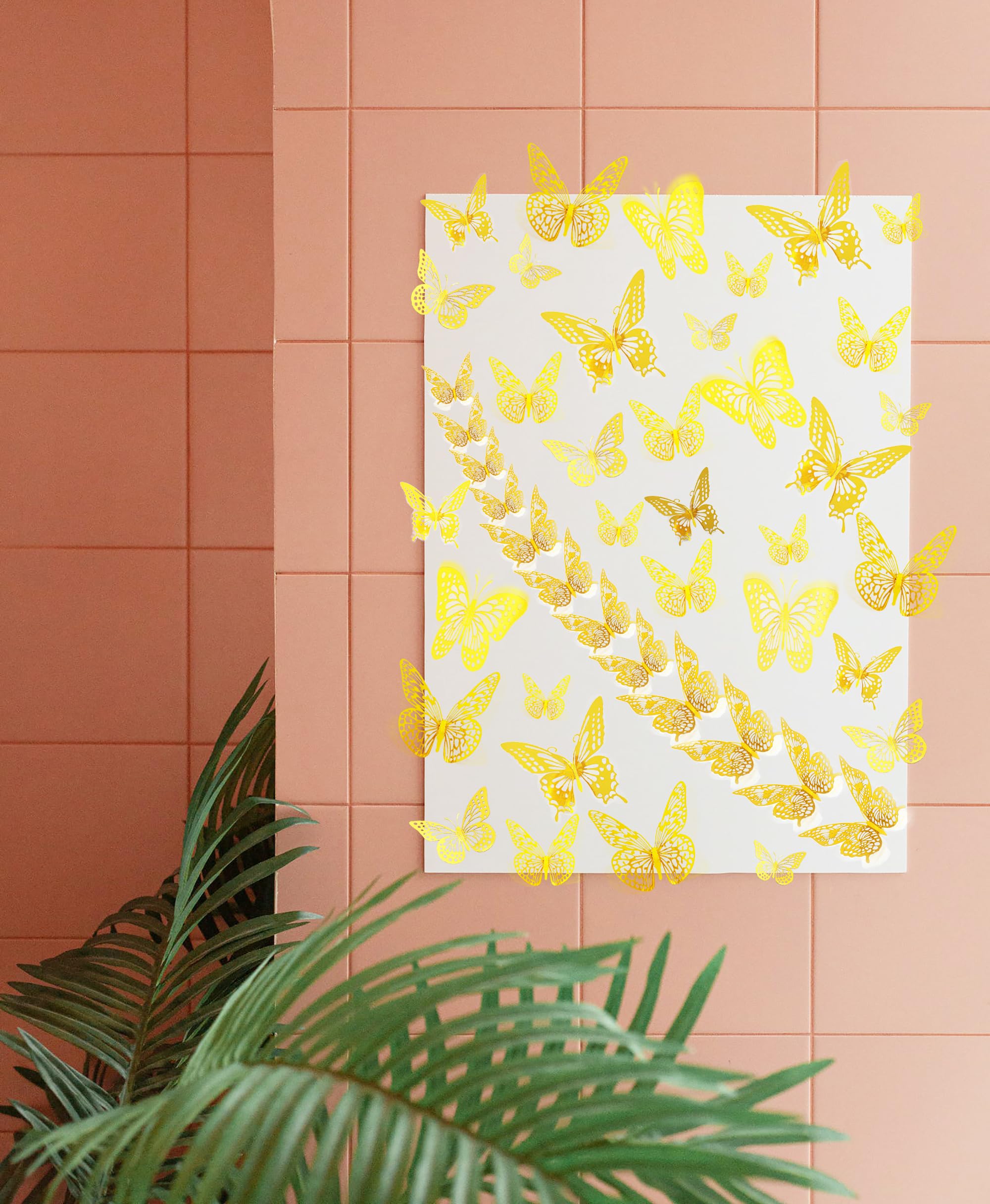 JOSDIOX 3D Butterfly Wall Decor Sticker -48 Pcs, 4 Styles, 3 Sizes Gold Butterflies Decoration for Party, Birthday & Wedding Celebrations, Cake Decorating, Balloons, Removable Stickers.