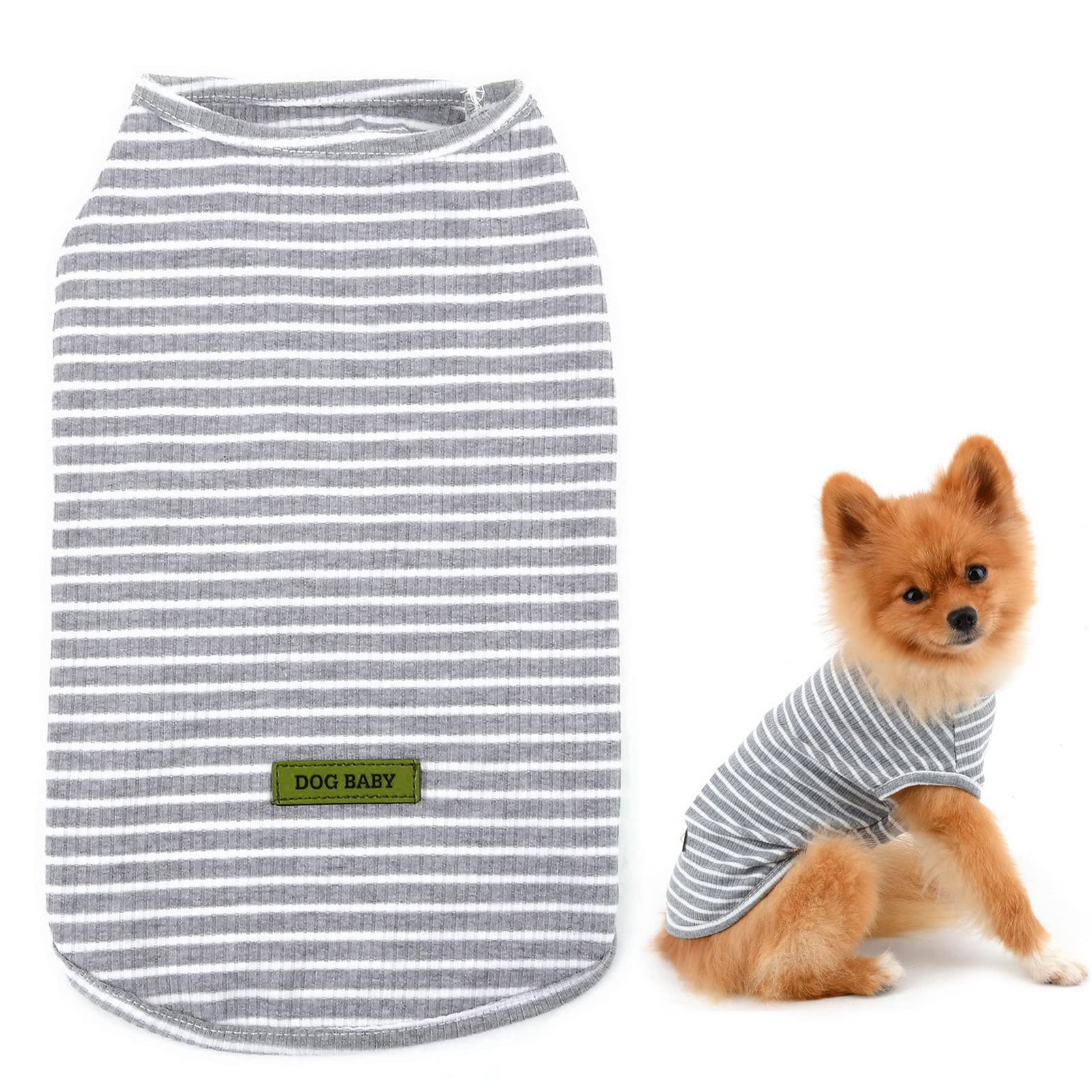 SMALLLEE_LUCKY_STORE Basic Pet Knitted Cotton Striped Tee Shirt for Small Dogs Cats Boy Girl Puppy Sleeveless T Shirt Vest Soft Chihuahua Summer Clothes,Grey,XL