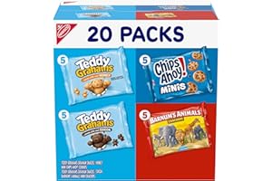 Nabisco Fun Shapes Cookie & Cracker Mix, Variety Pack with Teddy Grahams, Chips Ahoy! Cookies & Barnum’s Animal Crackers, 20 