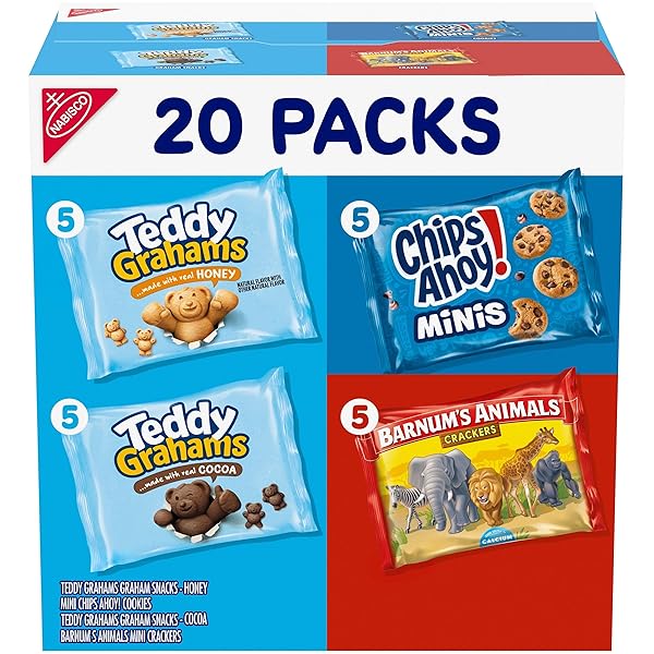 NABISCO FUN SHAPES VARIETY PACK, BARNUM’S ANIMAL CRACKERS, TEDDY GRAHAMS AND CHIPS AHOY! COOKIES, 20 SNACK PACKS