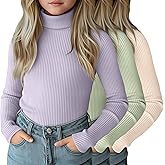 LessonZoo 3 Pack Girls Turtleneck Long Sleeve Shirts Ribbed Knit Cotton Layer Tops Slim Fit Casual Undershirts 5-14 Years