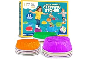 National Geographic Kids Jumbo Balance Stepping Stones – 12 Non-Slip Stepping Stones in 3 Heights with Foam Dice & Play & Lea