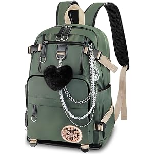 LSSAGOON Backpack for Women Teen Kids Girls,Casual Daypack Fits Laptop with Heart Pompom&Chain Keychains,Cute Bookbag for Tra