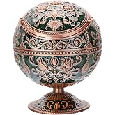 LAUYOO Windproof Ashtray with Lid for Cigarettes Metal Portable Cigar Ashtray Odor Eliminator for Indoor outdoor Hand Stamped Rose Pattern with Sparkle Fancy Gift for Men Women (Jasper -Red Copper)